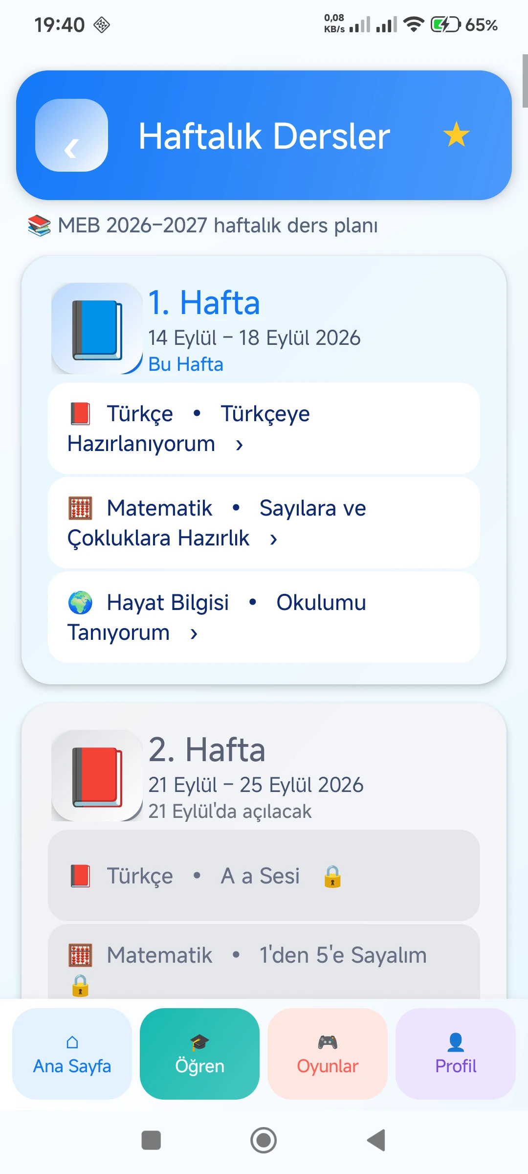 İlkokul 1. Sınıf 2026–2027 gerçek telefon ekranı 4