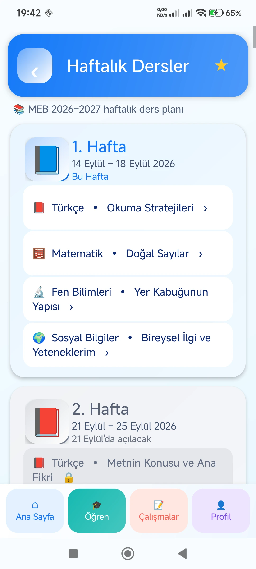 İlkokul 4. Sınıf 2026–2027 gerçek telefon ekranı 4