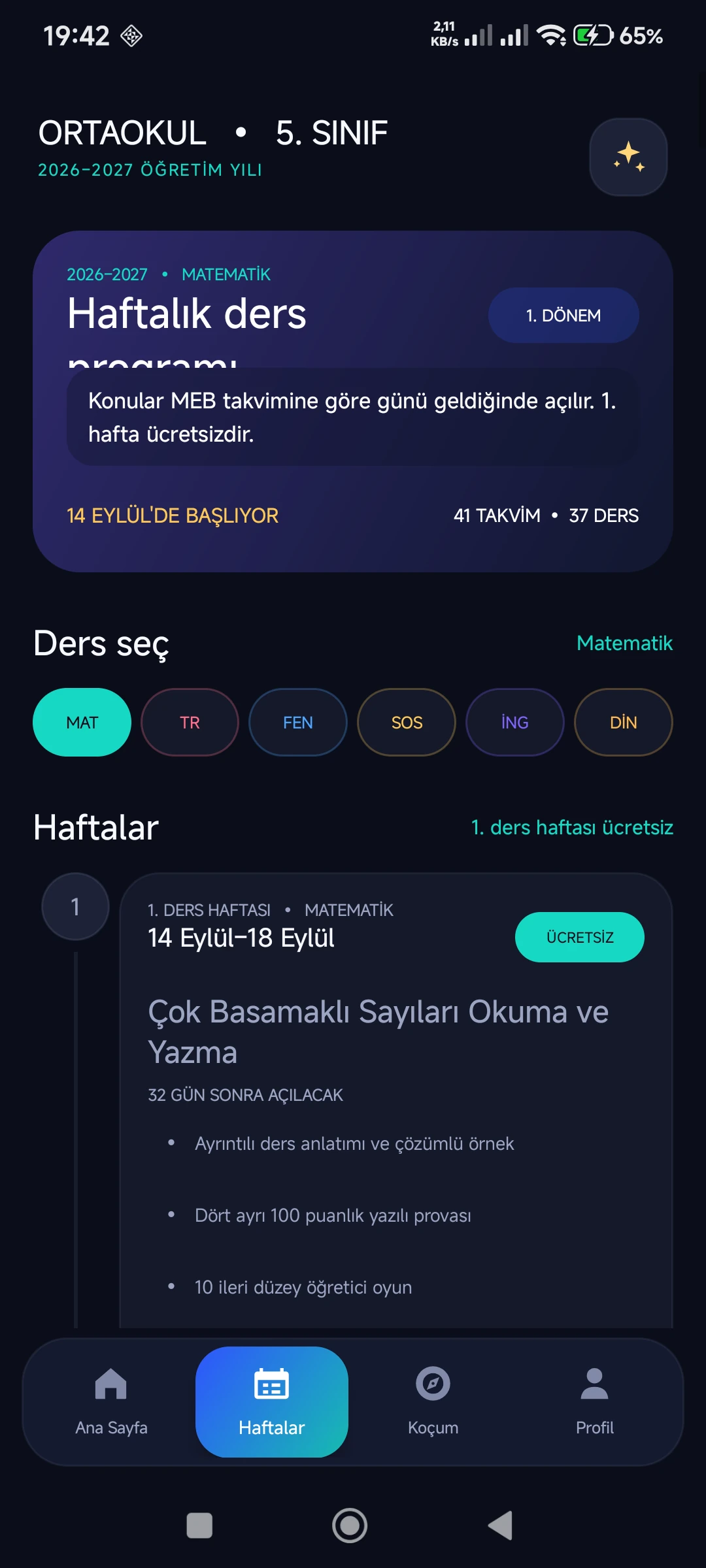 Ortaokul 5. Sınıf 2026–2027 gerçek telefon ekranı 2