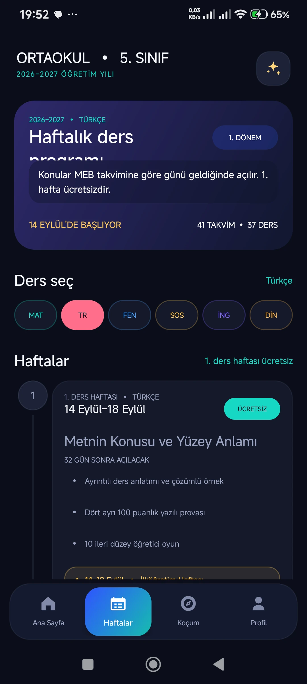 Ortaokul 5. Sınıf 2026–2027 gerçek telefon ekranı 5