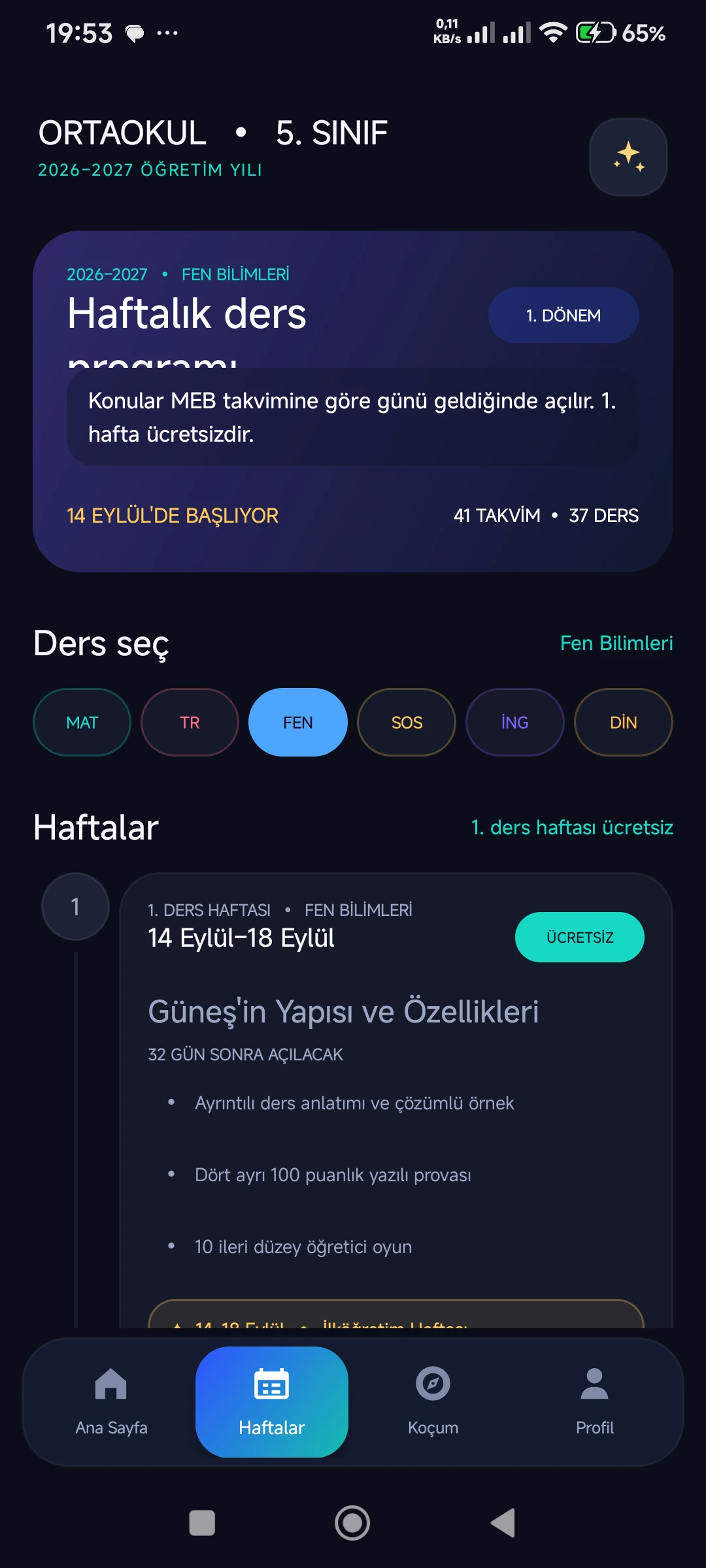 Ortaokul 5. Sınıf 2026–2027 gerçek telefon ekranı 6