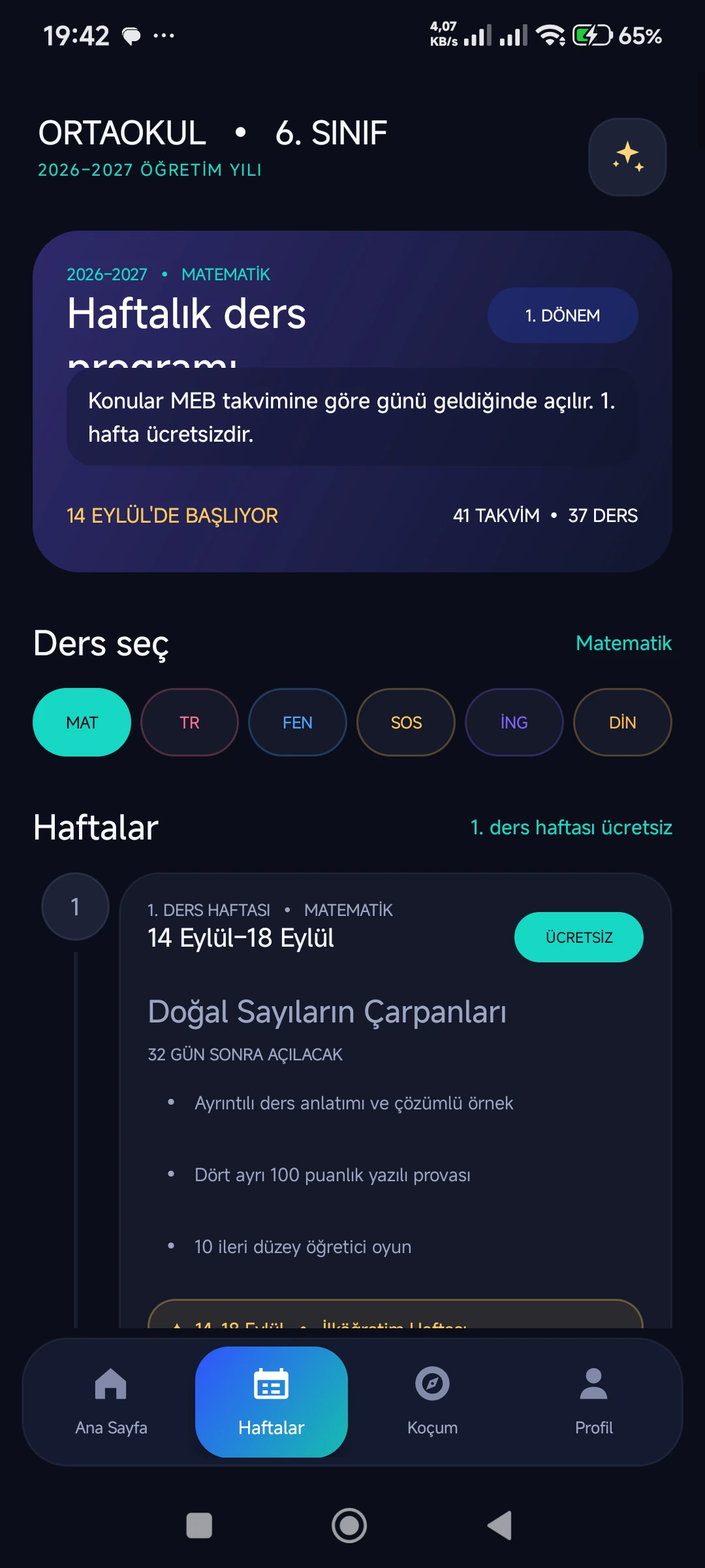 Ortaokul 6. Sınıf 2026–2027 gerçek telefon ekranı 2