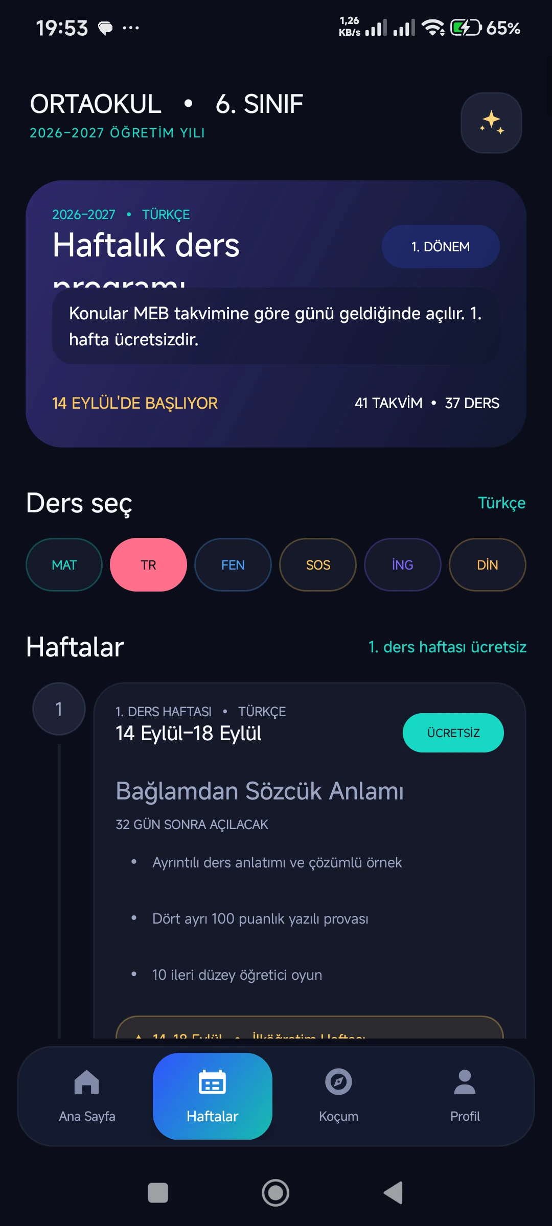 Ortaokul 6. Sınıf 2026–2027 gerçek telefon ekranı 5