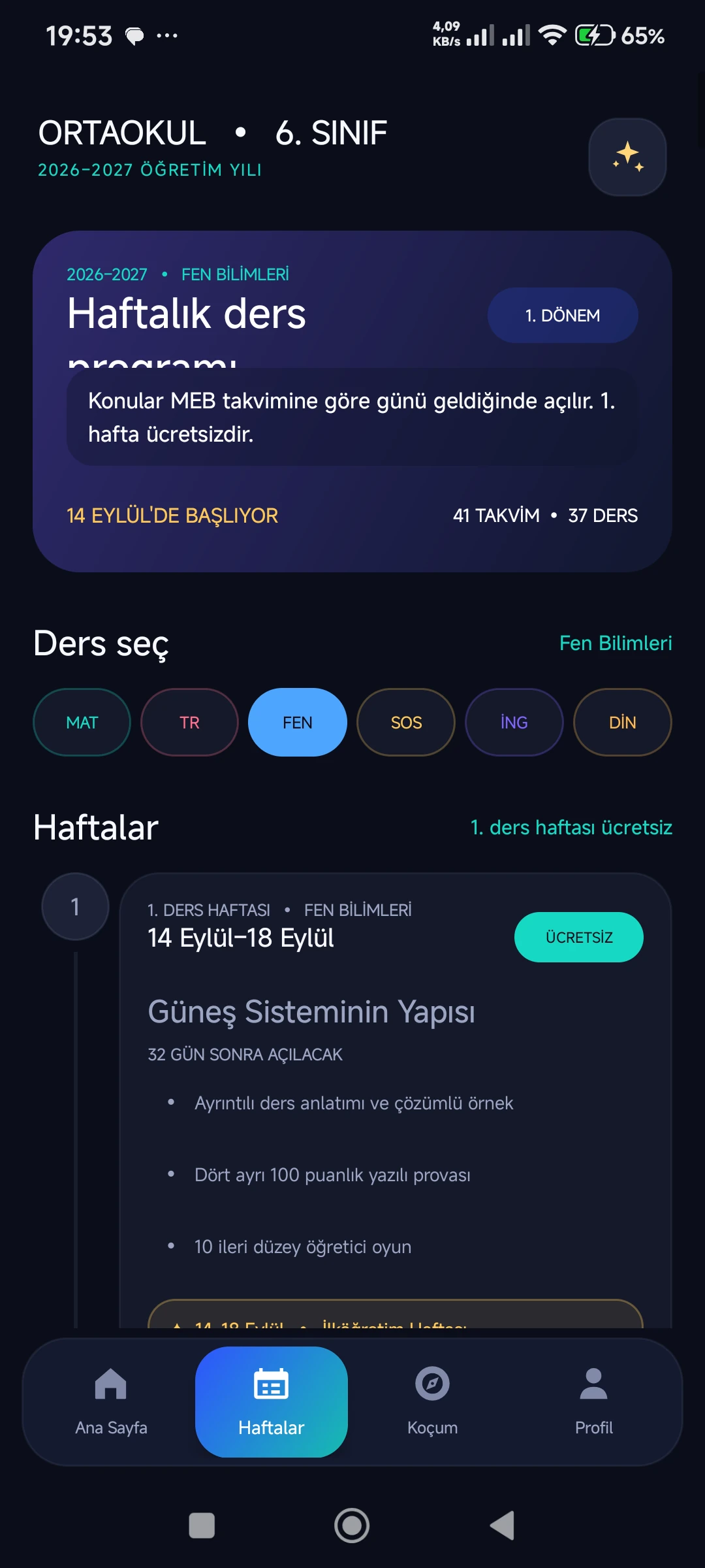 Ortaokul 6. Sınıf 2026–2027 gerçek telefon ekranı 6