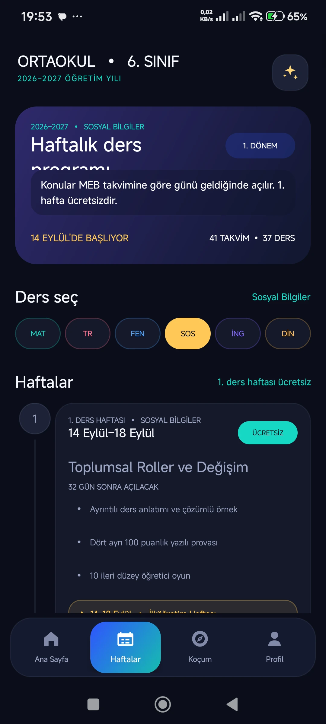 Ortaokul 6. Sınıf 2026–2027 gerçek telefon ekranı 7