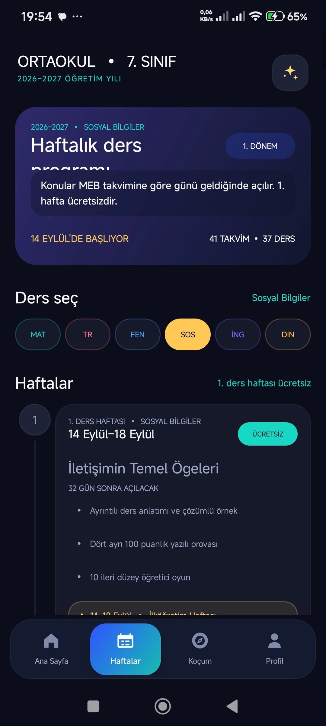 Ortaokul 7. Sınıf 2026–2027 gerçek telefon ekranı 7