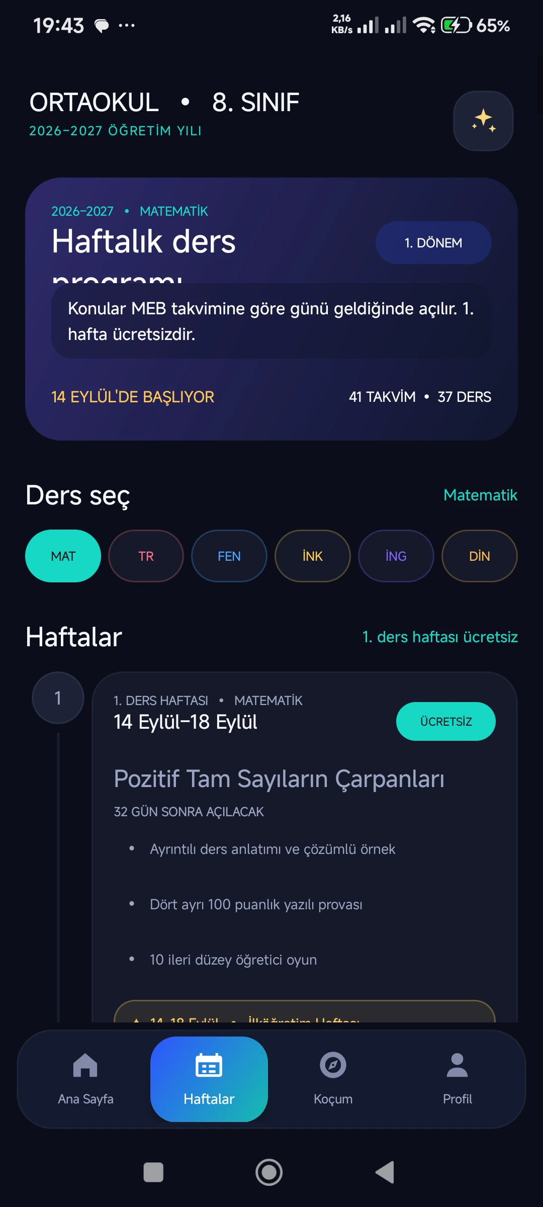 Ortaokul 8. Sınıf 2026–2027 gerçek telefon ekranı 2