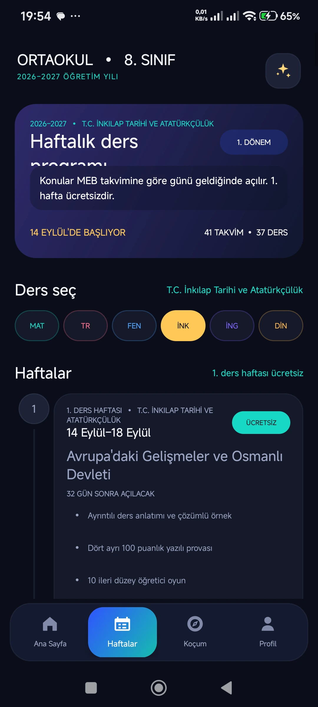 Ortaokul 8. Sınıf 2026–2027 gerçek telefon ekranı 7