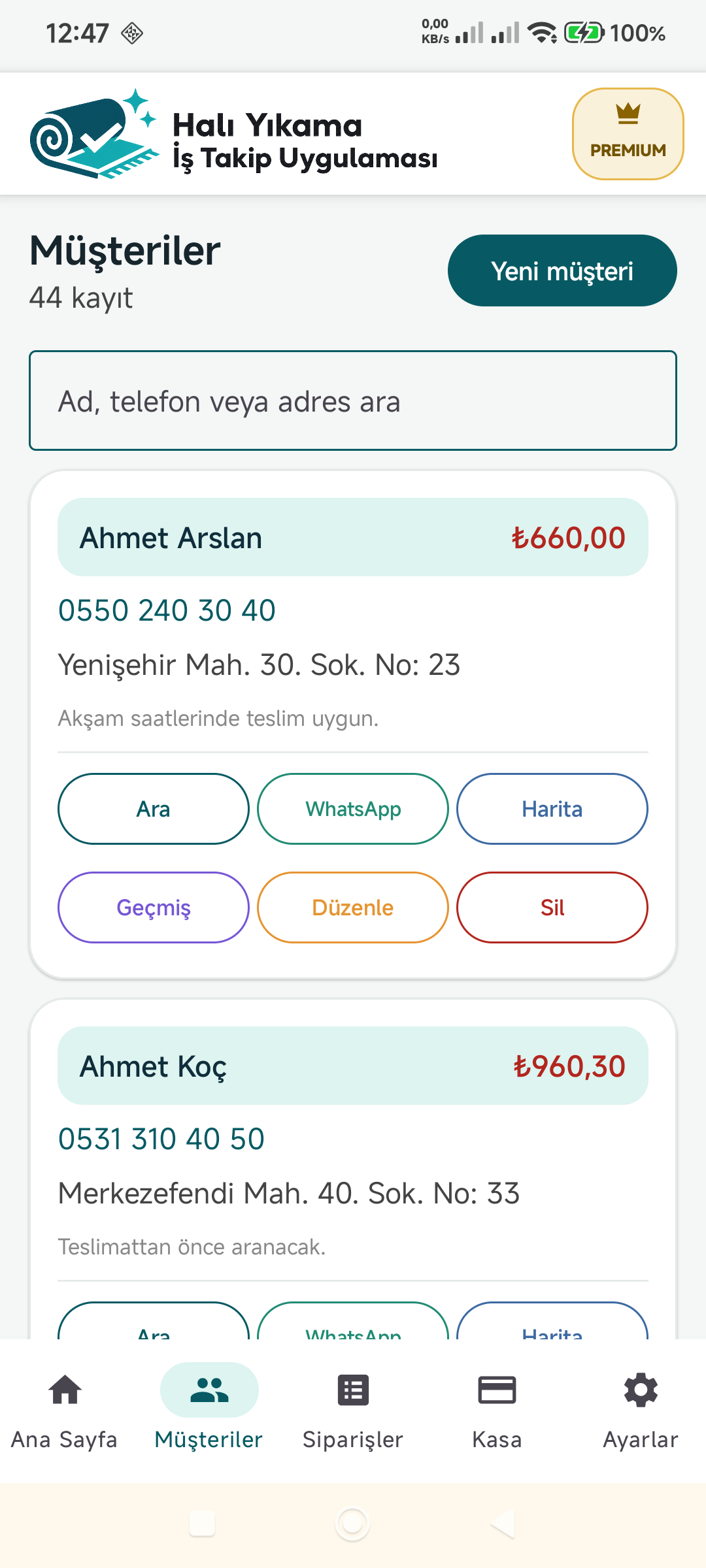Halı Yıkama İş Takip ekran görüntüsü 2