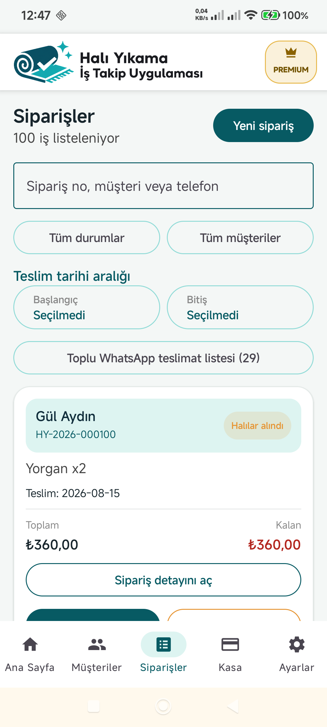 Halı Yıkama İş Takip ekran görüntüsü 3