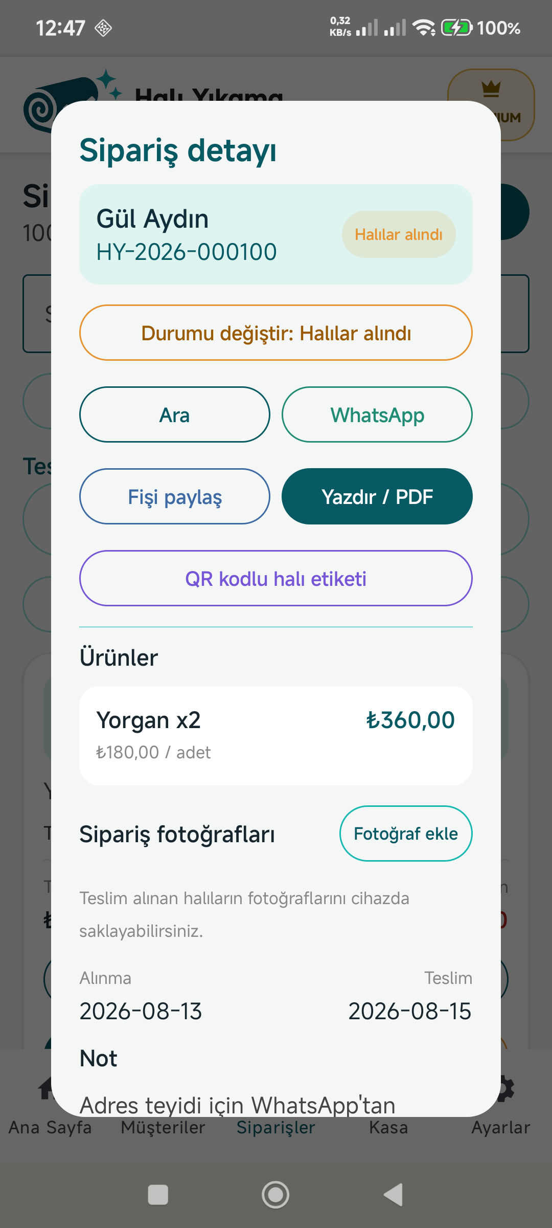 Halı Yıkama İş Takip ekran görüntüsü 4