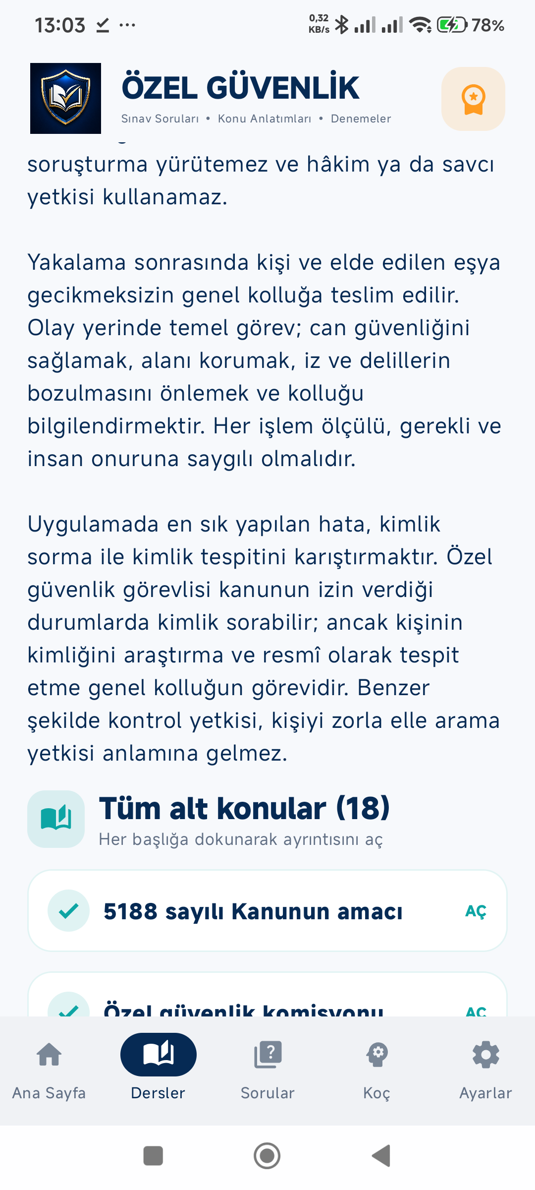 Özel Güvenlik Sınav Soruları ekran görüntüsü 3